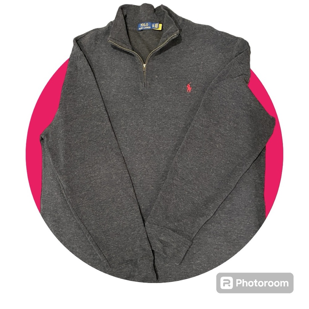 Polo by Ralph Lauren dark gray long sleeve polo pullover with half zip. Size XL